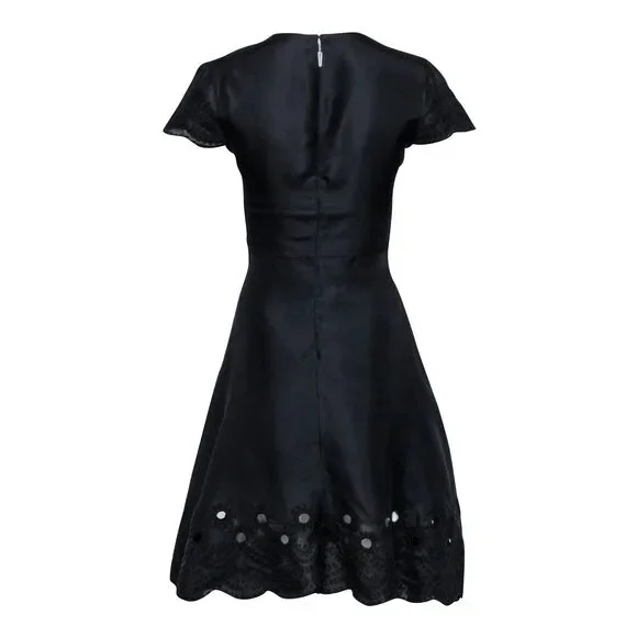 Prabal Gurung - Black Beaded Trim Cap Sleeve Dress Sz 2 - Picture 4 of 4